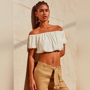 Urban Outfitters White Off-The-Shoulder Cropped Eyelet Top Size S